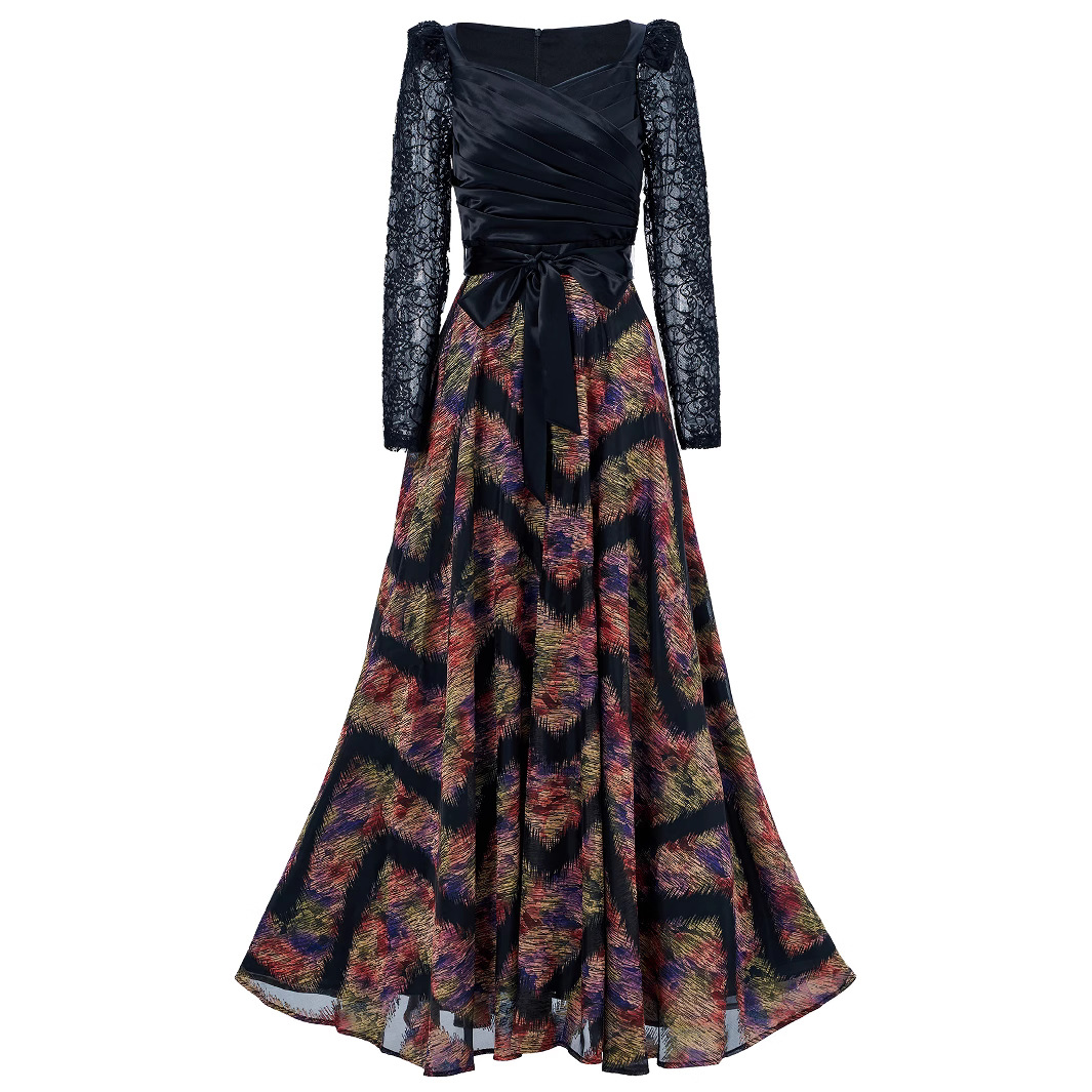 Long Sleeve Print Maxi Dress for Formal Cocktail Party qc16
