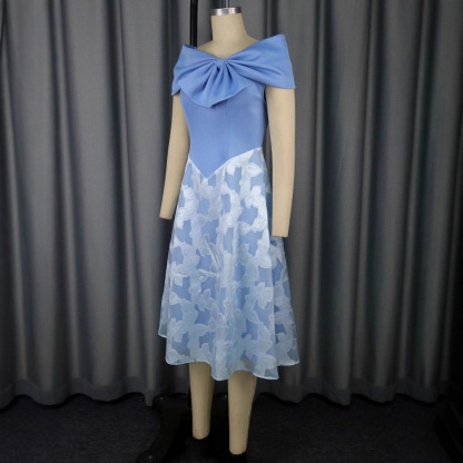 Plus-Sizes Romantic Bow-Detail Cocktail Dress with Jacquard Skirt AM050558	-UGENA FASHION