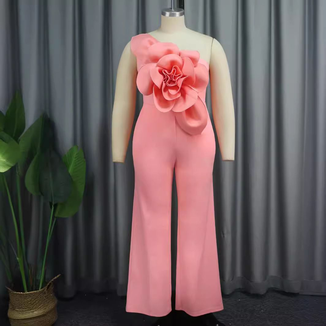 Plus-Sizes  Elegant Formal Jumpsuit with 3D Flower Detail AM030218	-UGENA FASHION
