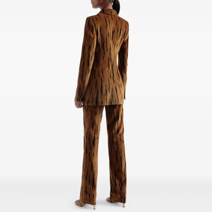 Bold Tiger Print Velvet Suit Set - Fitted Blazer & Wide Leg Trousers 3081