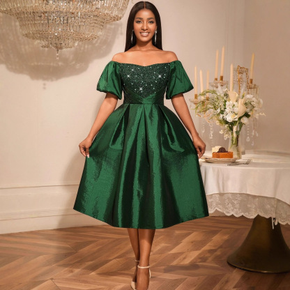 Plus-Sizes Elegant Off-Shoulder Sequin Formal Dress AM050409	-UGENA FASHION
