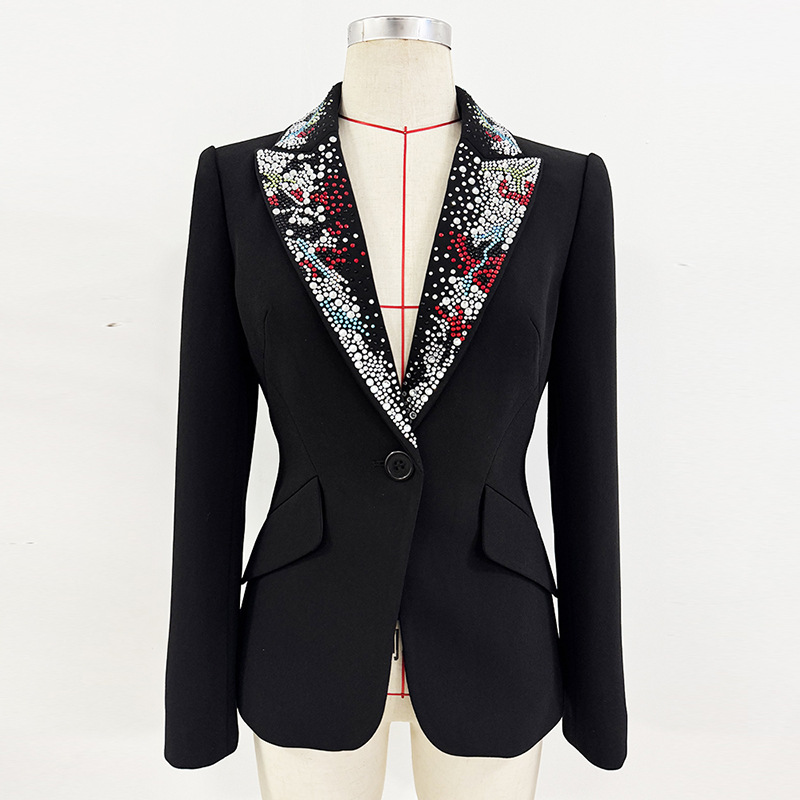 Luxurious Embroidered Women's Suit Set - Artistic Floral & Heart Applique Slim-Fit Blazer & Tailored Pants - Edgy High-Fashion 2-Piece Set for Galas & Events 3095
