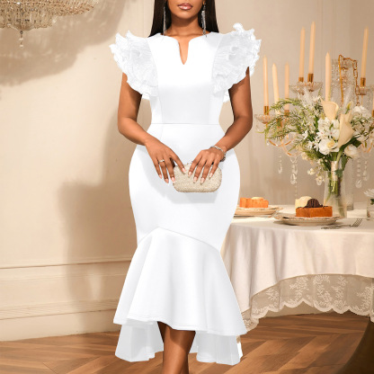 Plus-Sizes Elegant Ruffle Sleeve Mermaid Dress AM050340	-UGENA FASHION