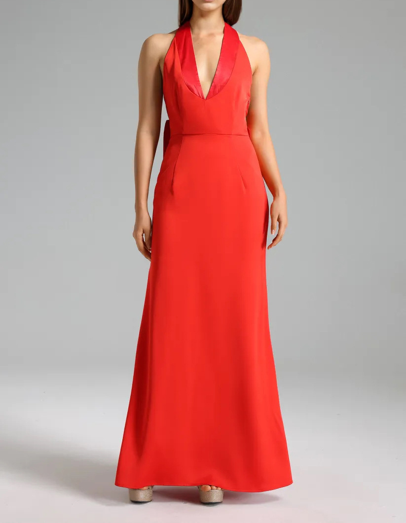 Stunning Red Backless Halter Neck Mermaid Gown with Oversized Bow - Perfect for Prom, Bridesmaid & Evening Party BA454
