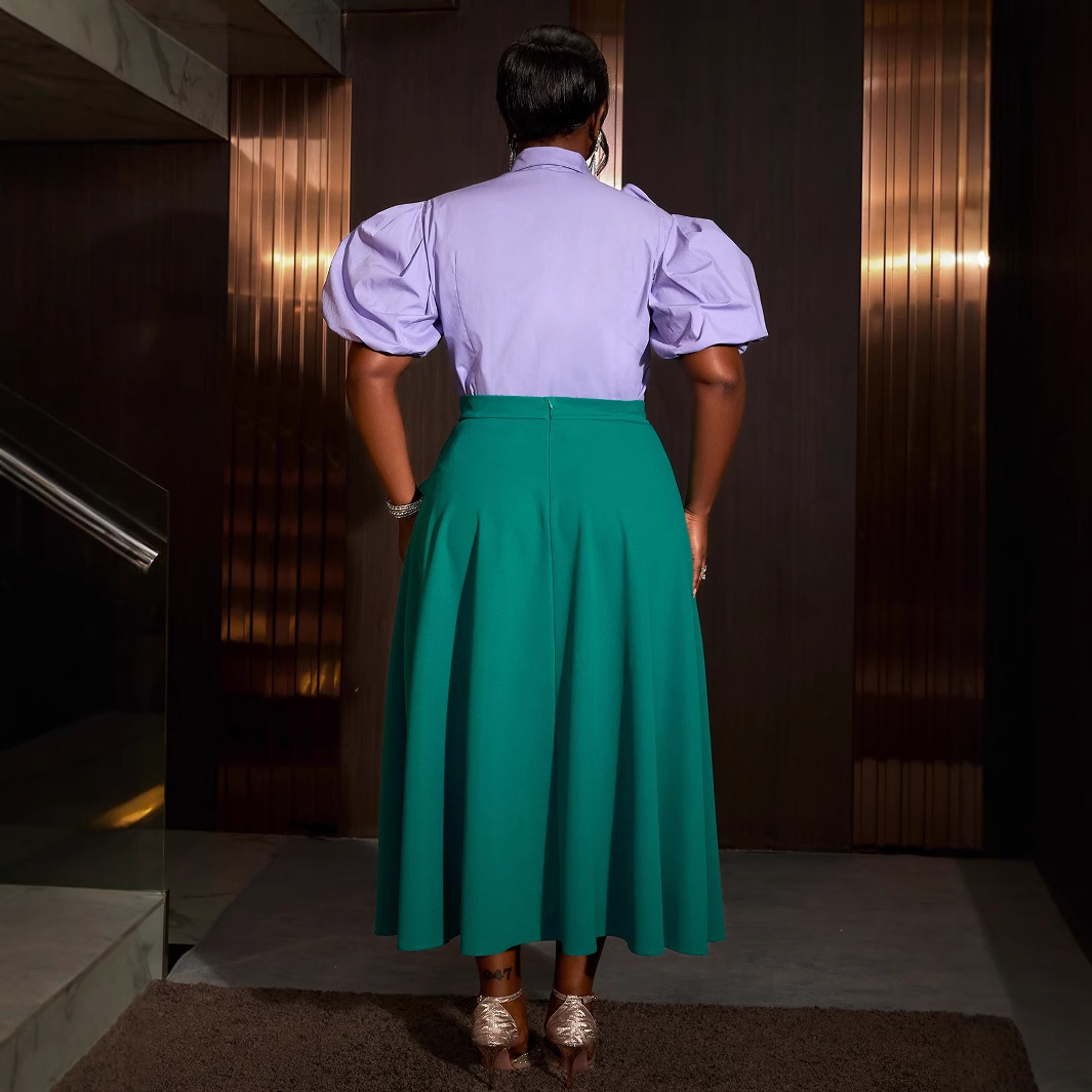 Plus-Sizes Elegant 3D Floral Blouse & Skirt Set - Two-Piece Outfit AM041031SET	-UGENA FASHION