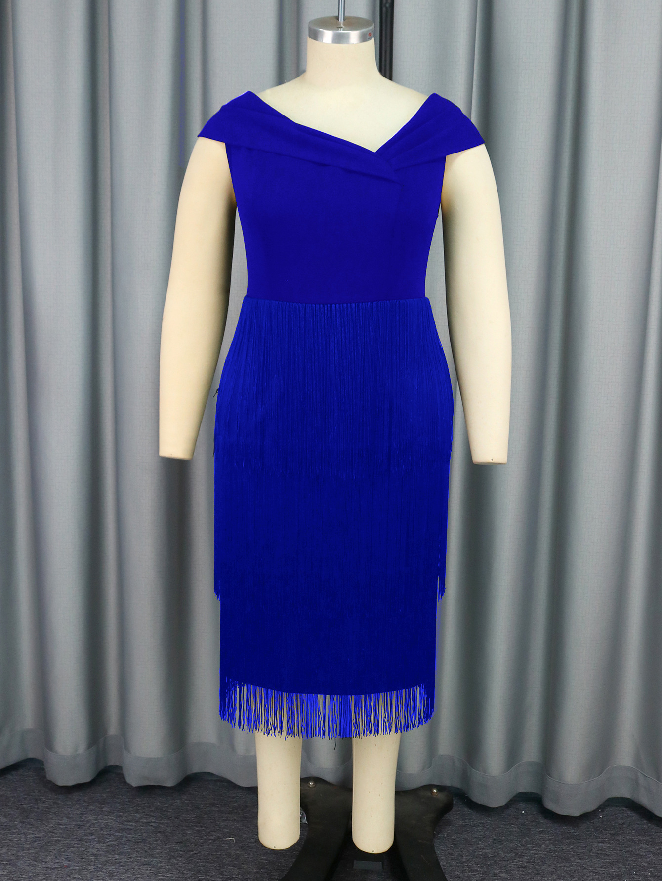 Plus-Sizes Off-Shoulder Fringe Detail Cocktail Dress AM041114-UGENA FASHION
