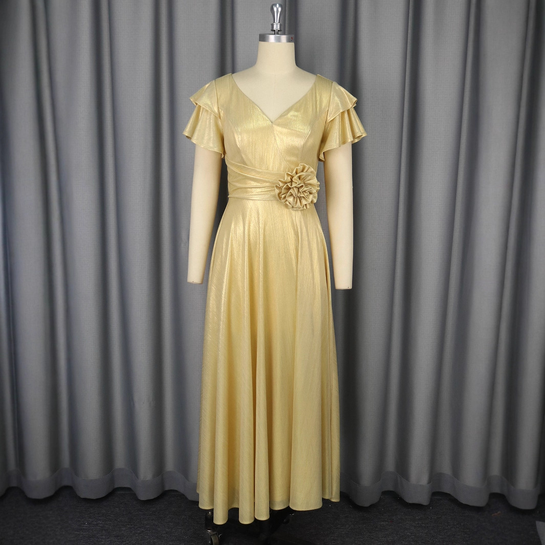 Plus-Sizes Elegant Lurex A-Line Maxi Dress with Ruffle Sleeves AM050408	-UGENA FASHION