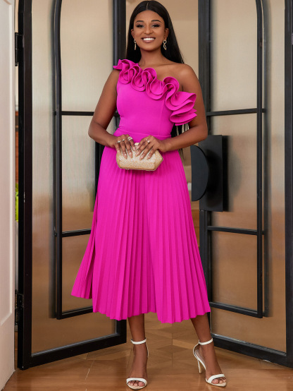 Plus-Sizes High Neck Sheath Pencil Dress with Asymmetrical Ruffle Skirt - Elegant Formal Business Gown AM030113	-UGENA FASHION