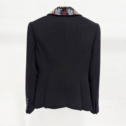 Luxurious Embroidered Women's Suit Set - Artistic Floral & Heart Applique Slim-Fit Blazer & Tailored Pants - Edgy High-Fashion 2-Piece Set for Galas & Events 3095