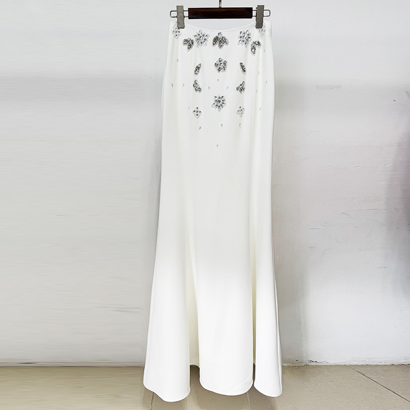 In Stock 2026 Early Spring New European and American Fashion Heavy Beading Rhinestone Vest Short Top and Skirt Set Two-Piece Set 3089