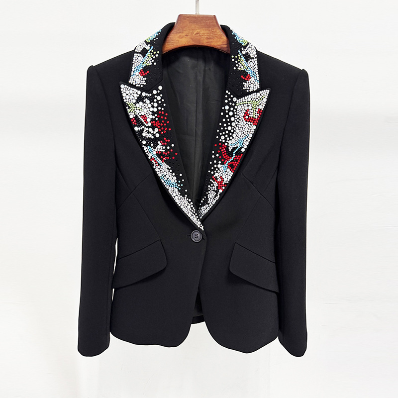 Luxurious Embroidered Women's Suit Set - Artistic Floral & Heart Applique Slim-Fit Blazer & Tailored Pants - Edgy High-Fashion 2-Piece Set for Galas & Events 3095