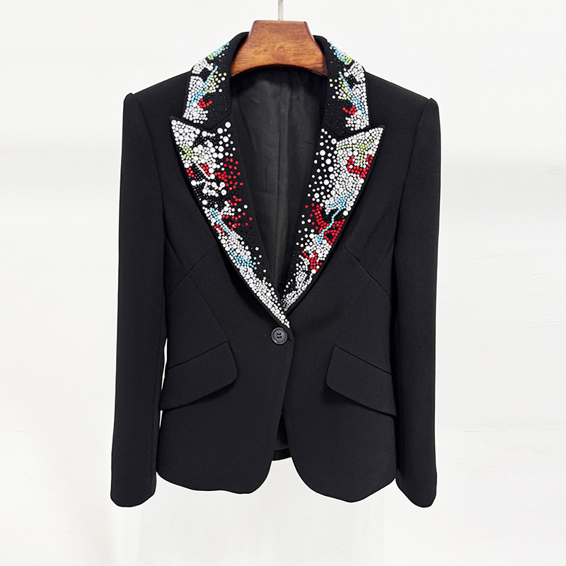 Luxurious Embroidered Women's Suit Set - Artistic Floral & Heart Applique Slim-Fit Blazer & Tailored Pants - Edgy High-Fashion 2-Piece Set for Galas & Events 3095