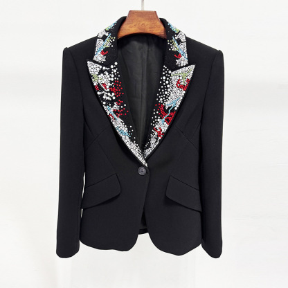 Luxurious Embroidered Women's Suit Set - Artistic Floral & Heart Applique Slim-Fit Blazer & Tailored Pants - Edgy High-Fashion 2-Piece Set for Galas & Events 3095