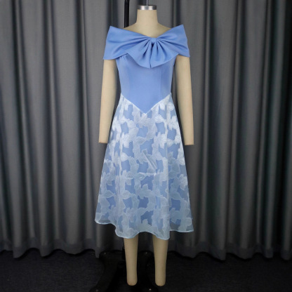 Plus-Sizes Romantic Bow-Detail Cocktail Dress with Jacquard Skirt AM050558	-UGENA FASHION