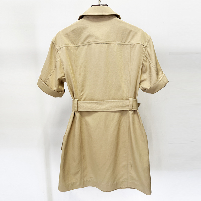Women's Chic Khaki Utility Mini Dress - Sexy Lace-up Front Safari Cargo Dress with Belt 3093