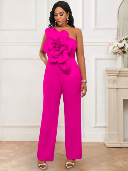 Plus-Sizes  Elegant Formal Jumpsuit with 3D Flower Detail AM030218	-UGENA FASHION