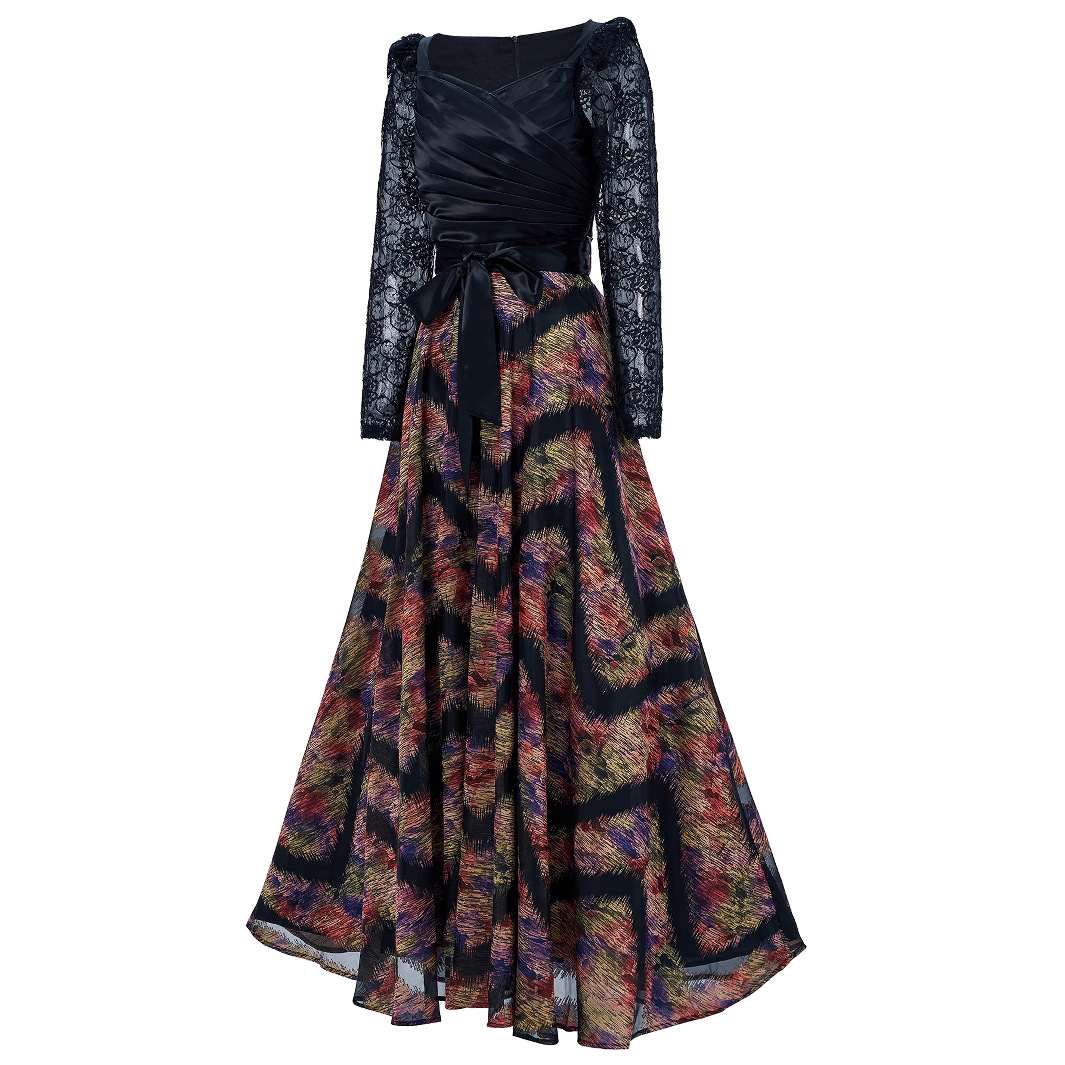 Long Sleeve Print Maxi Dress for Formal Cocktail Party qc16