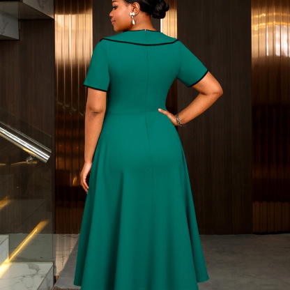 Plus-Sizes Elegant  Midi Dress with Pleated Skirt AM050530	-UGENA FASHION