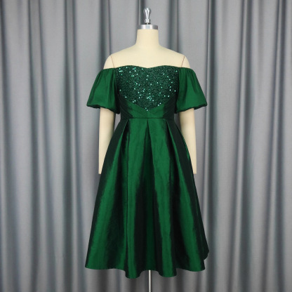 Plus-Sizes Elegant Off-Shoulder Sequin Formal Dress AM050409	-UGENA FASHION