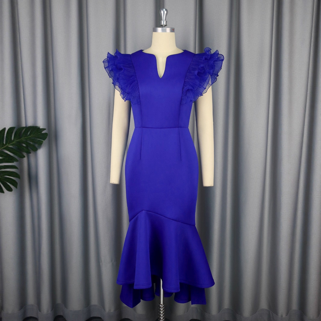 Plus-Sizes Elegant Ruffle Sleeve Mermaid Dress AM050340	-UGENA FASHION