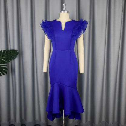 Plus-Sizes Elegant Ruffle Sleeve Mermaid Dress AM050340	-UGENA FASHION