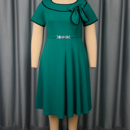 Plus-Sizes Elegant  Midi Dress with Pleated Skirt AM050530	-UGENA FASHION