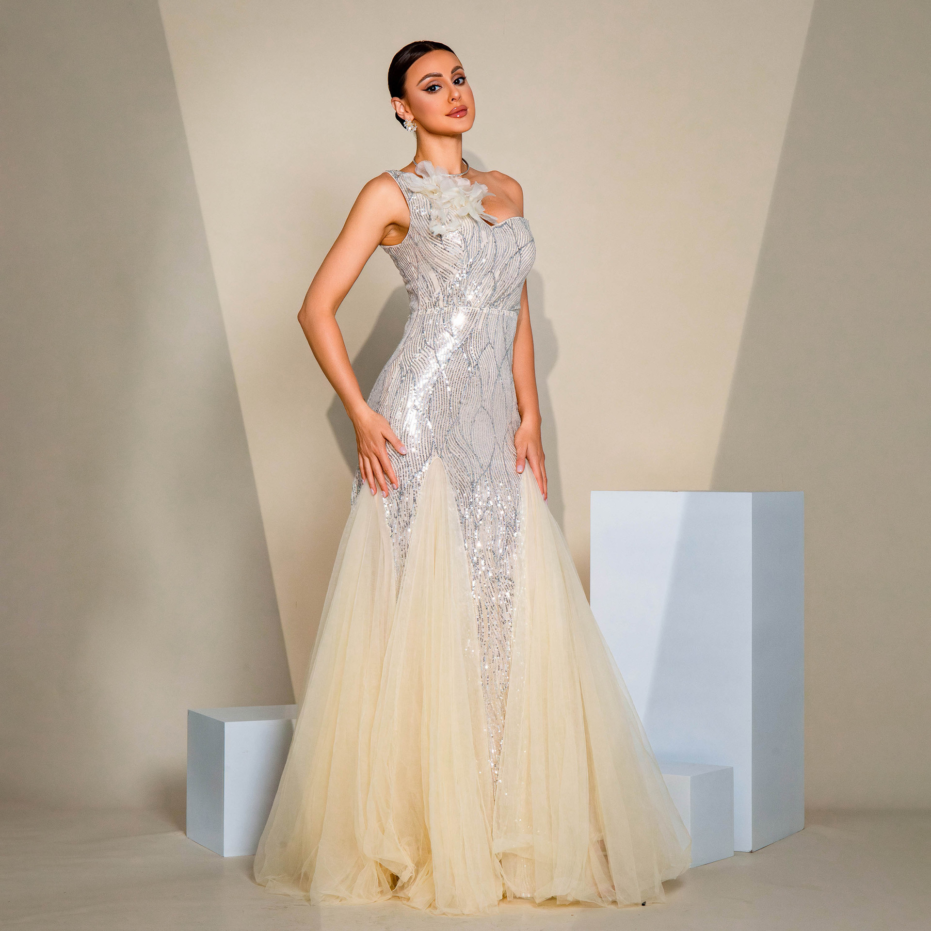 Elegant One Shoulder Sequin Mermaid Evening Gown - Formal Prom & Wedding Guest Dress rh31195