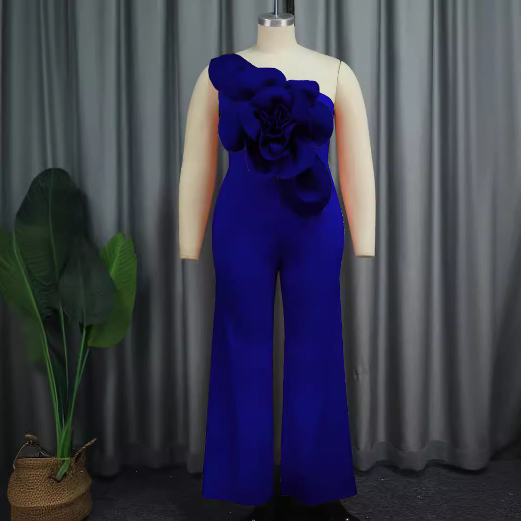 Plus-Sizes  Elegant Formal Jumpsuit with 3D Flower Detail AM030218	-UGENA FASHION