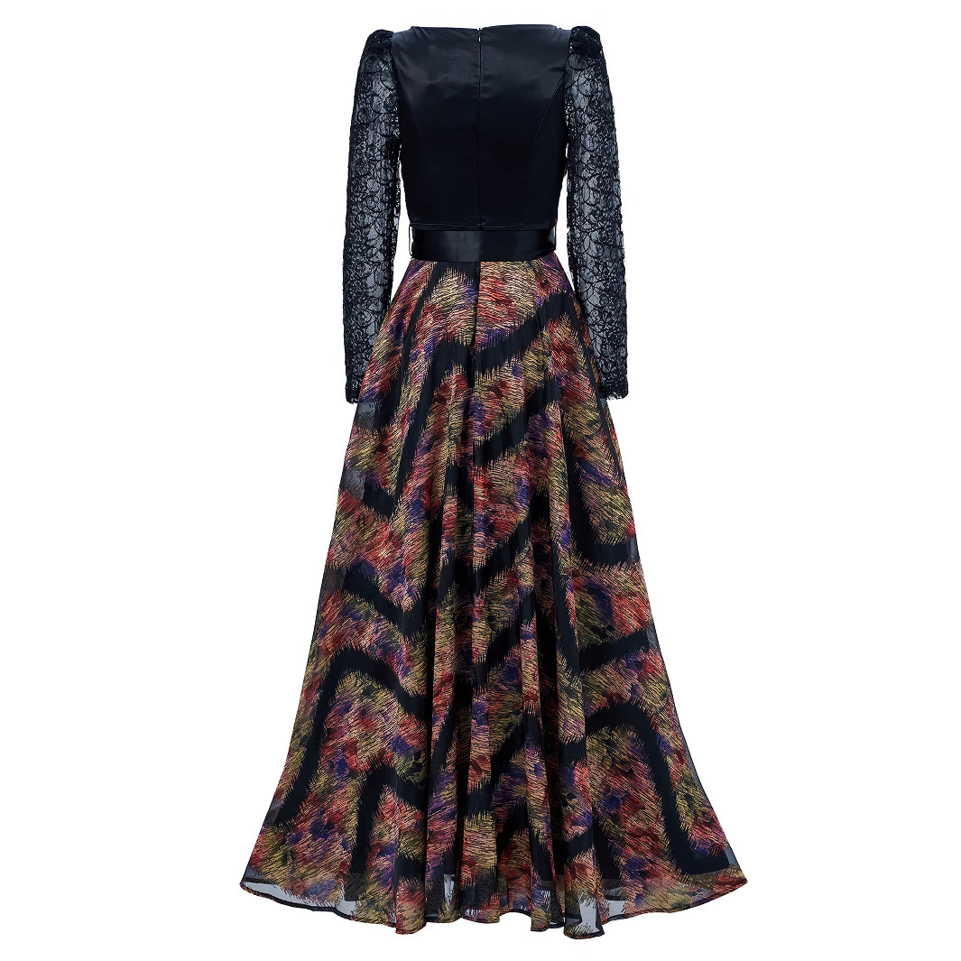 Long Sleeve Print Maxi Dress for Formal Cocktail Party qc16