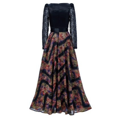 Long Sleeve Print Maxi Dress for Formal Cocktail Party qc16