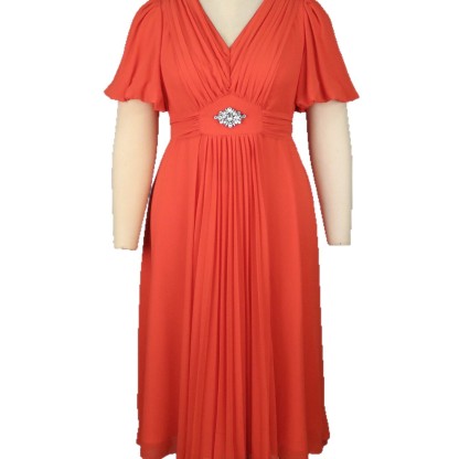 Plus-Sizes Elegant Flutter Sleeve Dress with Rhinestone Detail AM050506-UGENA FASHION