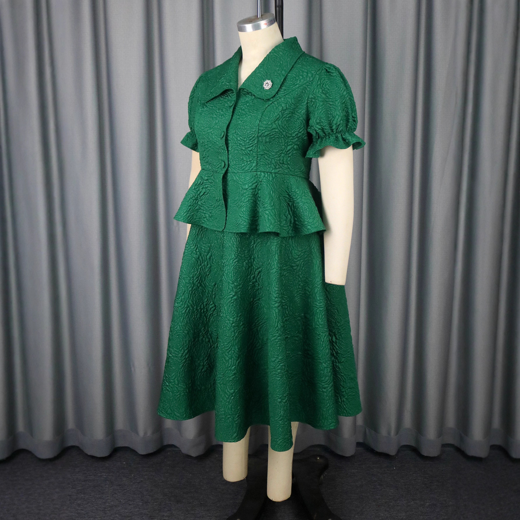 Plus-Sizes Vintage-Inspired Peplum Skirt Suit with A-Line Skirt AM050247SET	-UGENA FASHION