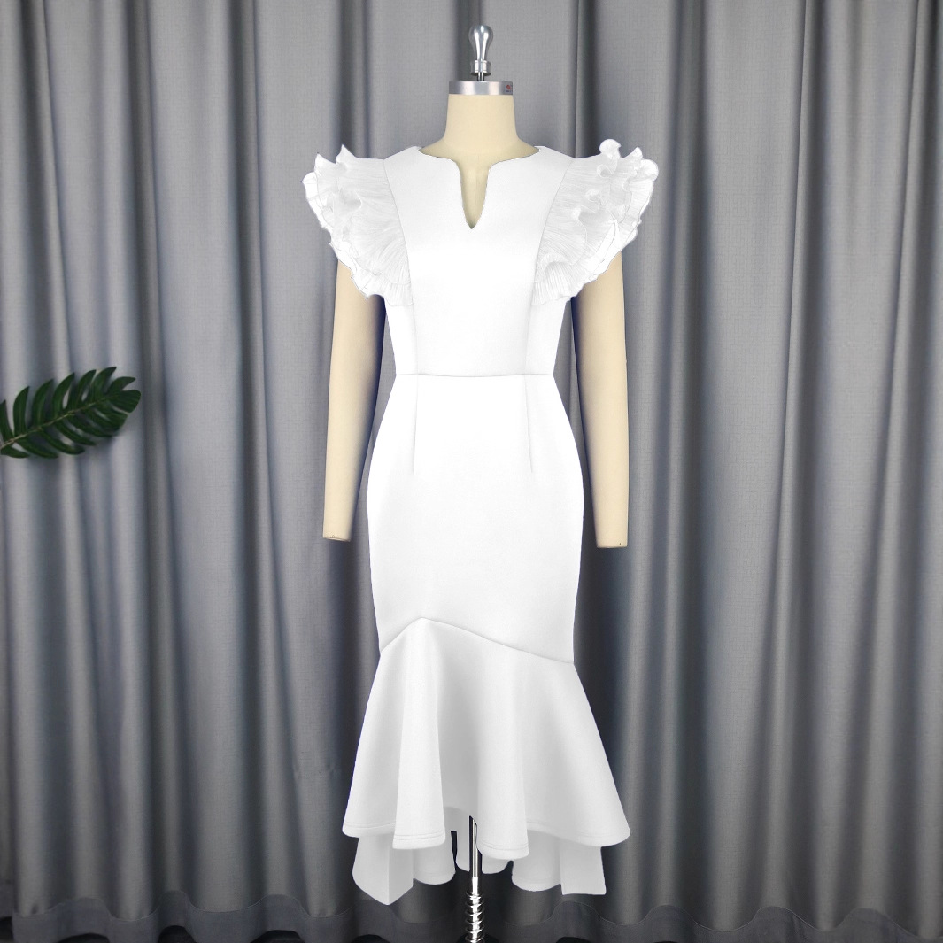 Plus-Sizes Elegant Ruffle Sleeve Mermaid Dress AM050340	-UGENA FASHION