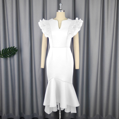 Plus-Sizes Elegant Ruffle Sleeve Mermaid Dress AM050340	-UGENA FASHION