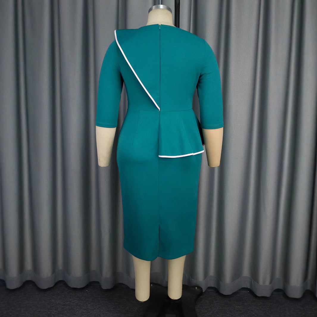 Plus-Sizes  Chic Peplum Pencil Dress with 3D Flower Detail AM041226	-UGENA FASHION