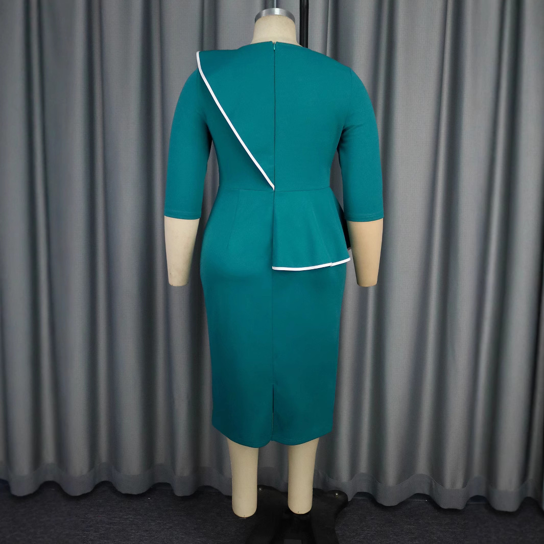 Plus-Sizes  Chic Peplum Pencil Dress with 3D Flower Detail AM041226	-UGENA FASHION