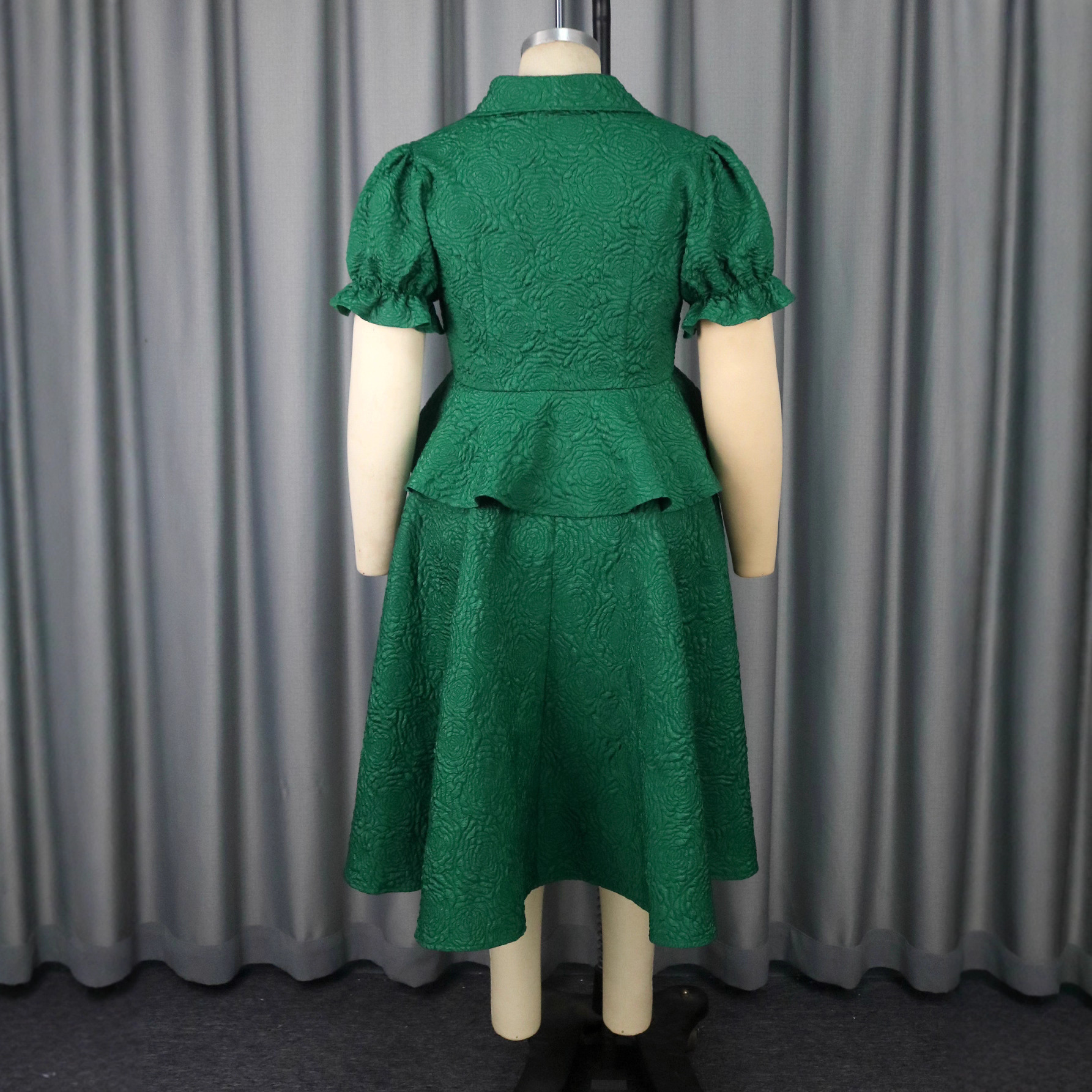 Plus-Sizes Vintage-Inspired Peplum Skirt Suit with A-Line Skirt AM050247SET	-UGENA FASHION