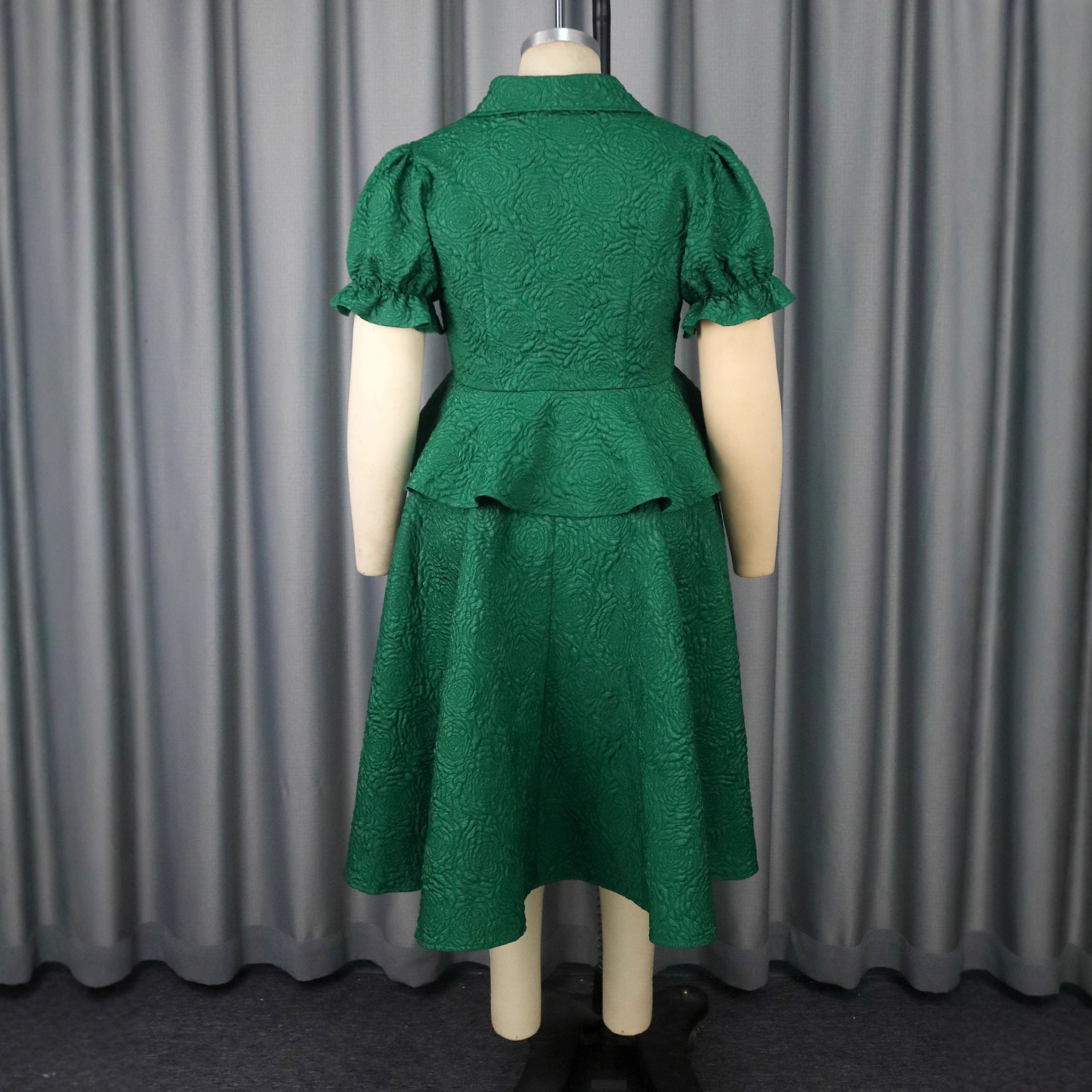 Plus-Sizes Vintage-Inspired Peplum Skirt Suit with A-Line Skirt AM050247SET	-UGENA FASHION