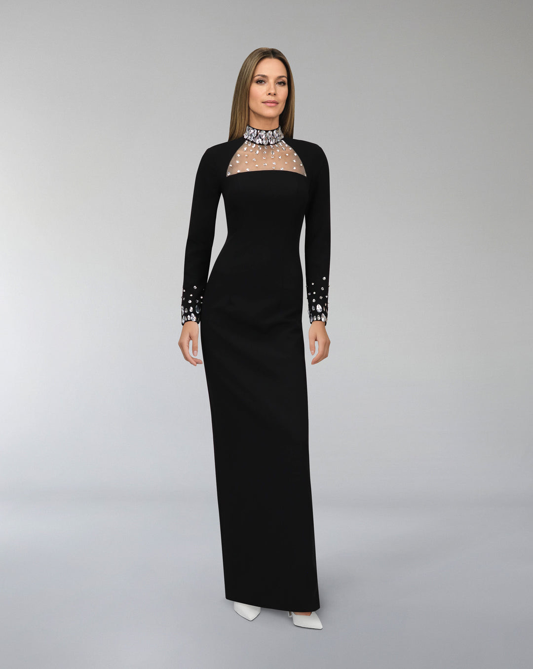 Hot Pink Crystal Mesh Long Sleeve Maxi Dress | Barbiecore Rhinestone Bodycon Gown BA452