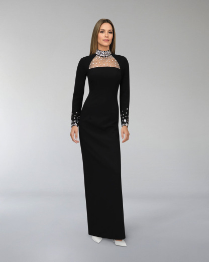 Hot Pink Crystal Mesh Long Sleeve Maxi Dress | Barbiecore Rhinestone Bodycon Gown BA452