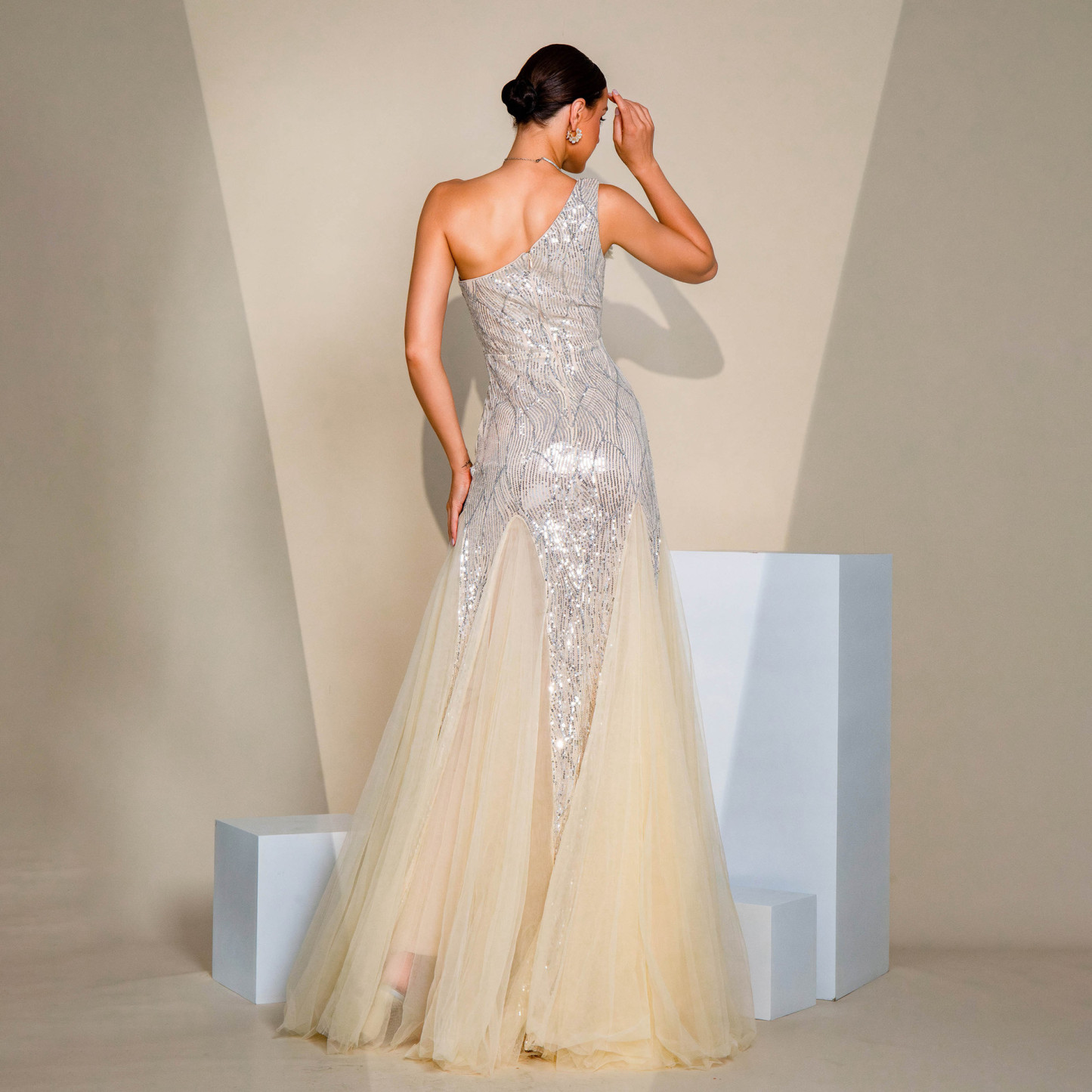 Elegant One Shoulder Sequin Mermaid Evening Gown - Formal Prom & Wedding Guest Dress rh31195