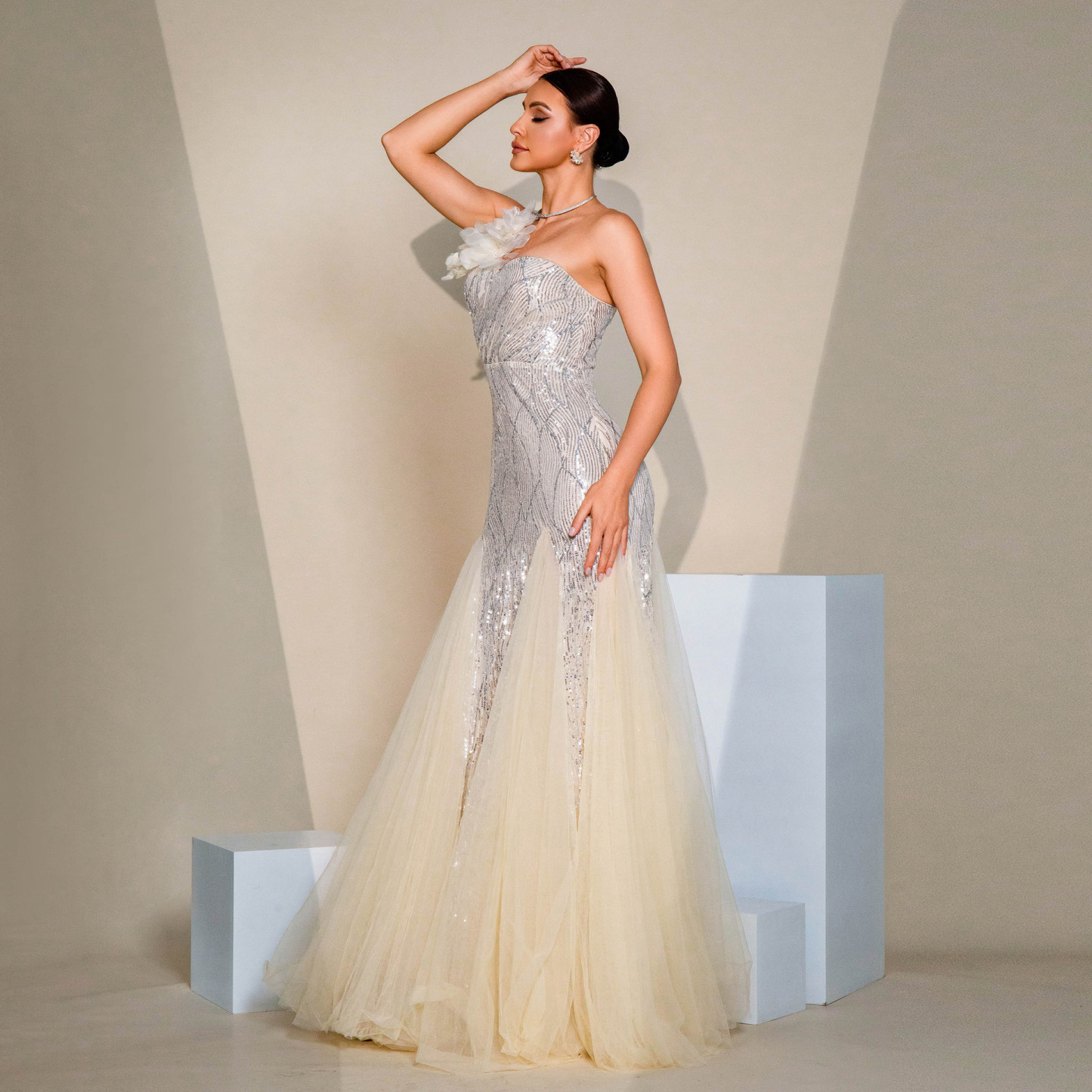 Elegant One Shoulder Sequin Mermaid Evening Gown - Formal Prom & Wedding Guest Dress rh31195
