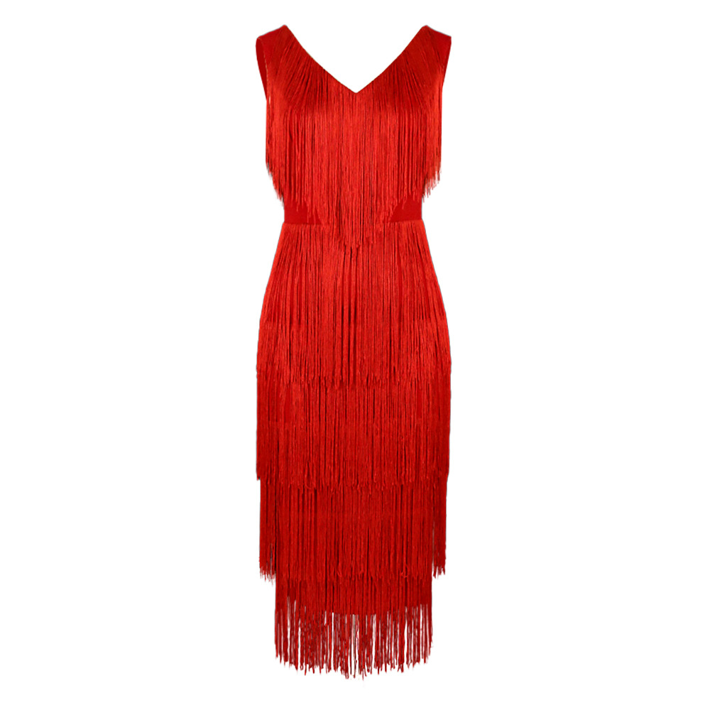 Plus-Sizes Sexy V-Neck Fringe Bodycon Party Dress AM220653 -UGENA FASHION