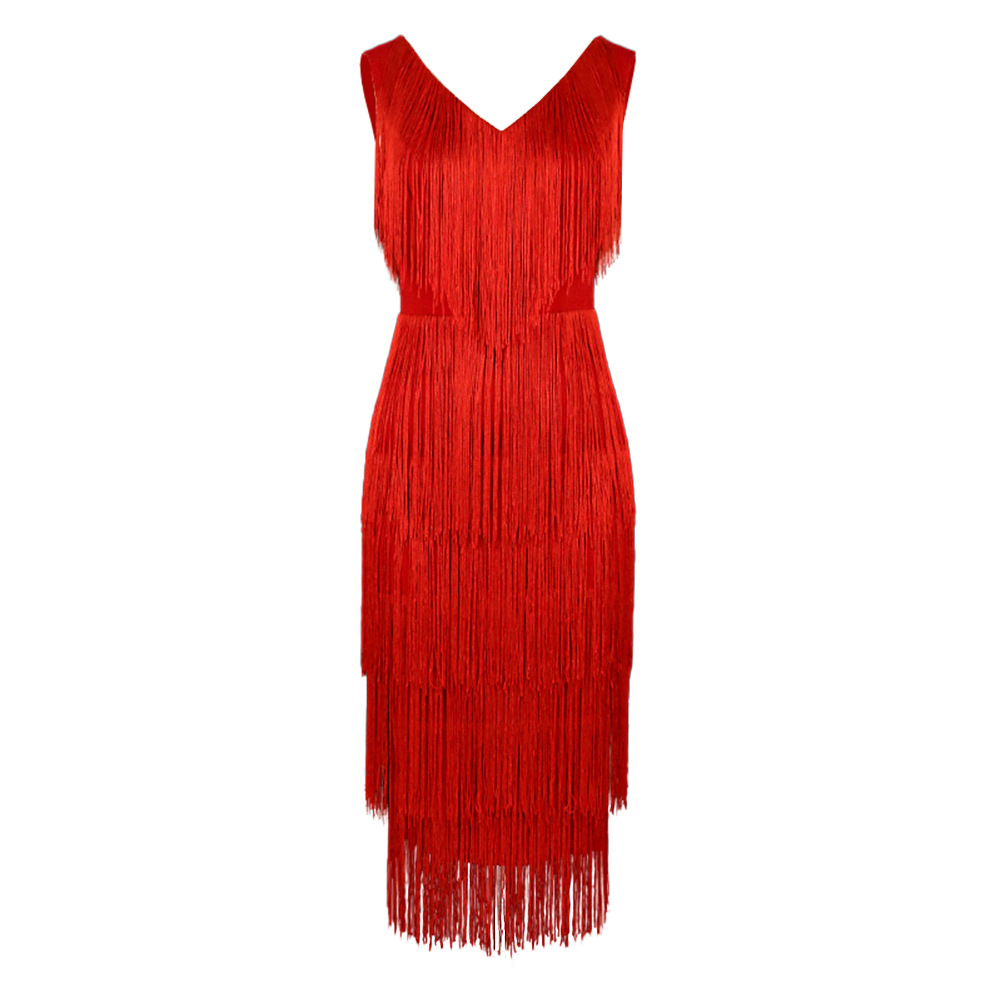Plus-Sizes Sexy V-Neck Fringe Bodycon Party Dress AM220653 -UGENA FASHION