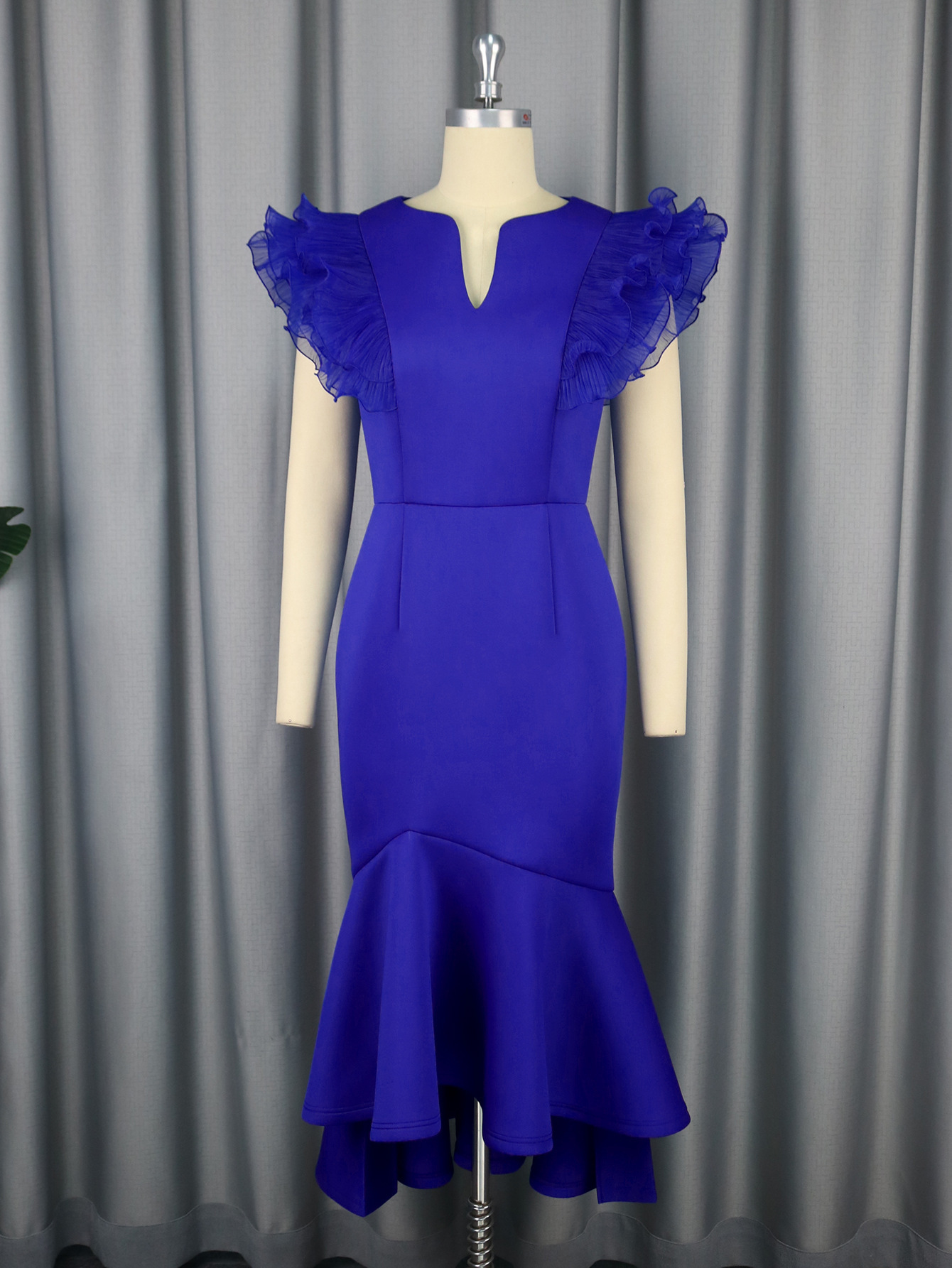 Plus-Sizes Elegant Ruffle Sleeve Mermaid Dress AM050340	-UGENA FASHION