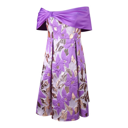 Plus-Sizes Floral Brocade Off-Shoulder Midi Cocktail Dress AM050225			-UGENA FASHION