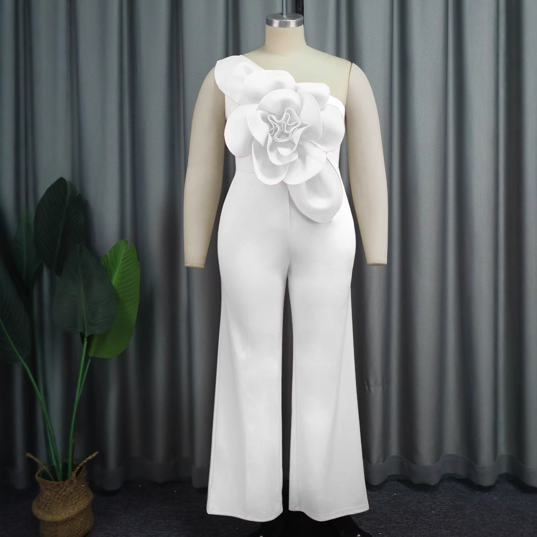 Plus-Sizes  Elegant Formal Jumpsuit with 3D Flower Detail AM030218	-UGENA FASHION