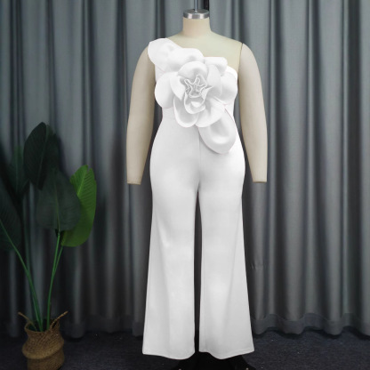 Plus-Sizes  Elegant Formal Jumpsuit with 3D Flower Detail AM030218	-UGENA FASHION