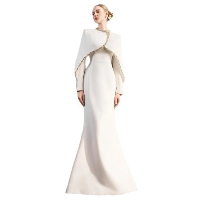 Luxury High Neck Long Sleeve Mermaid Wedding Dress with Detachable Beaded Capelet - Red/White 9099