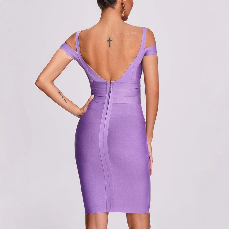 Lavender Bandage Bodycon Mini Dress – Sexy Off-Shoulder Deep V-Neck Party Dress BA353